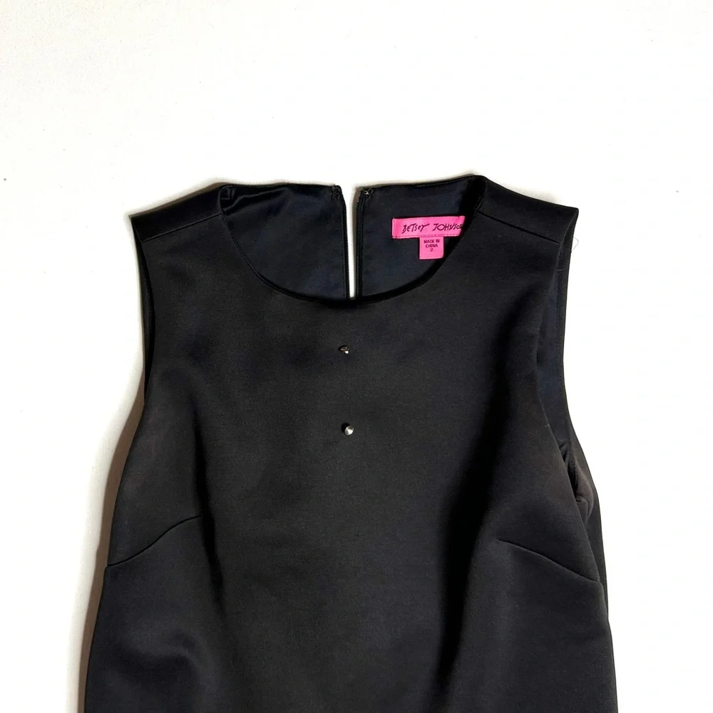 Betsy Johnson Black Sleeveless Shirt Dress w/ Ruffle Pocket Details Size 2 - Picture 6 of 11